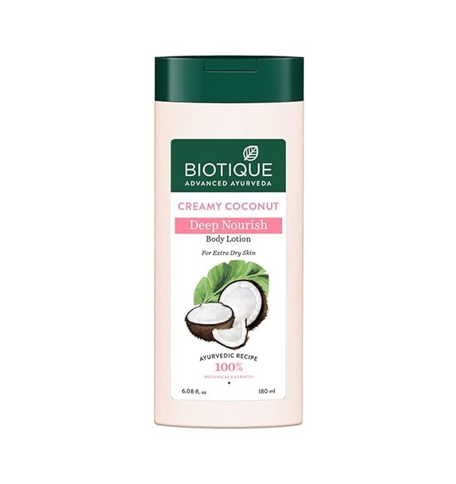 Biotique Creamy Coconut Deep Nourish Body lotion For Extra Dry Skin | Heals, Repairs, and Soothes the Skin | Moisturizing  and Skin-Humidifying | 100% Botanical Extracts| All Skin Types | 180ml