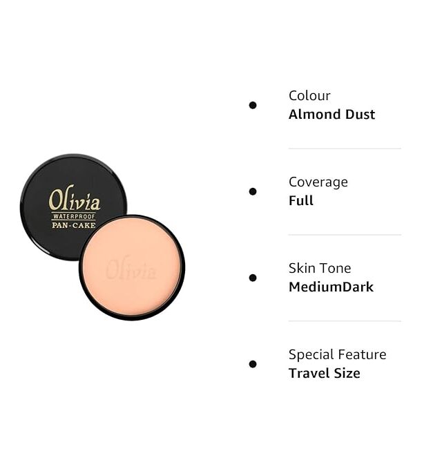 Olivia Waterproof Almond Dust Makeup Cream Concealer Pan Cake -25g, Shade No.26 Matte Finish - Image 6