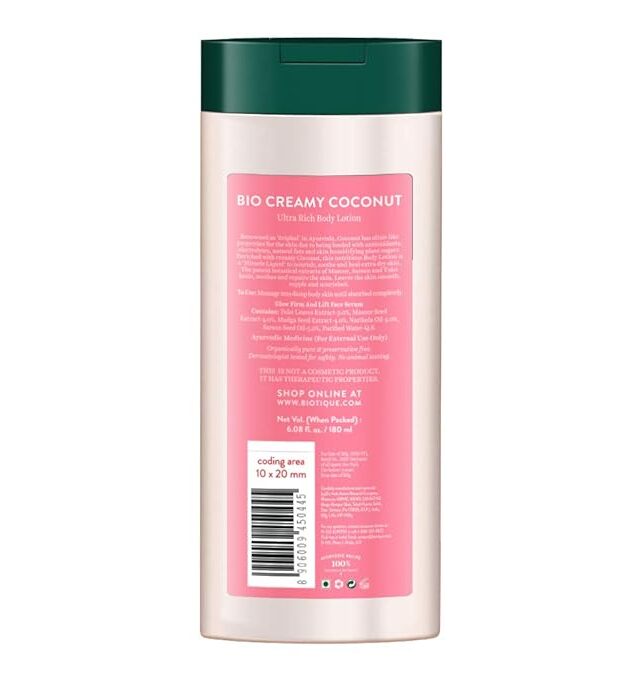 Biotique Creamy Coconut Deep Nourish Body lotion For Extra Dry Skin | Heals, Repairs, and Soothes the Skin | Moisturizing  and Skin-Humidifying | 100% Botanical Extracts| All Skin Types | 180ml - Image 2