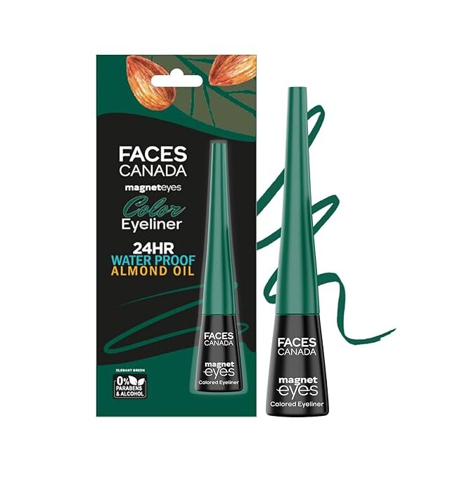 FACESCANADA Magneteyes Color Eyeliner - Elegant Green, 4 ml | Glossy Finish | 24HR Long-lasting | Waterproof | Smudgeproof | Precise Application | Intense Color Payoff | Almond Extract & Vitamin E