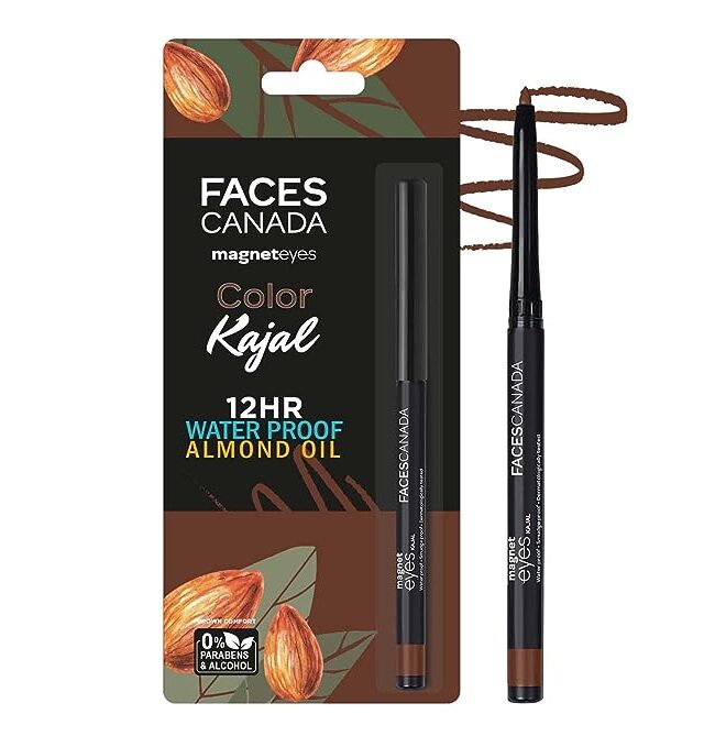 FACES CANADA Magneteyes Color Kajal - Brown Comfort 03, 0.30g | Highly Pigmented Kohl | 12 Hr Long Stay | Matte Finish | Single Stroke Glide | Water Proof | Smudge Proof | Almond Oil Enriched
