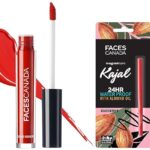 Faces Canada Magnet Eyes Kajal, Waterproof, 24hrs Long Stay, Smudgeproof, Fadeproof, Almond Oil & Vit E enriched, One Stroke Smooth Glide, Black 0.35g & Faces Faces Canada Liquid Sindoor, Red, 2.5 ml