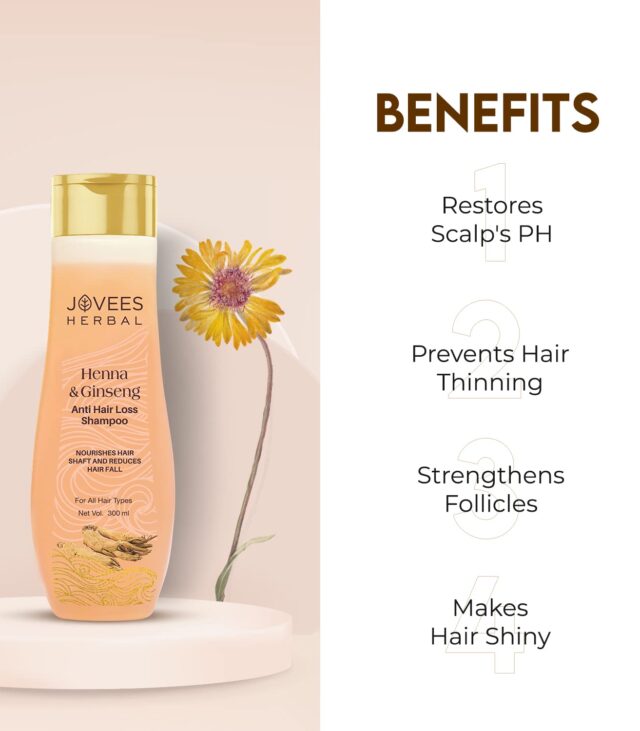 Jovees Herbal Henna & Ginseng Anti Hair Loss Shampoo | For Hair Growth & Hair Fall Control With Henna, Ginseng & Amla Extract | For All Hair Type 150ML - Image 4
