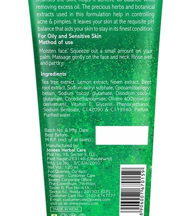 Jovees Herbal Tea Tree Oil Control Face Wash For Oily and Sensitive Skin | Paraben and Alcohol Free | 120 ML - Image 2