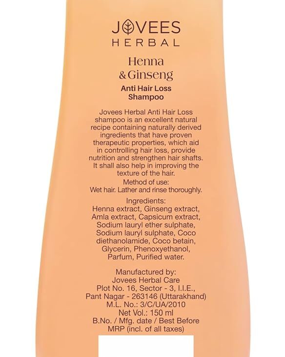 Jovees Herbal Henna & Ginseng Anti Hair Loss Shampoo | For Hair Growth & Hair Fall Control With Henna, Ginseng & Amla Extract | For All Hair Type 150ML - Image 2