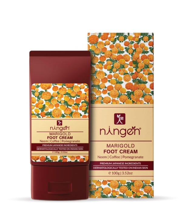 Ningen Marigold Foot Cream I Infused with Neem, Coffee and Pomegranate Extracts I Dermatologically Tested, Paraben Free I Softens, Repairs and Heals Ultra Dry Skin and Cracked Heels I 100g