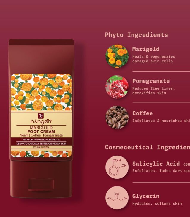 Ningen Marigold Foot Cream I Infused with Neem, Coffee and Pomegranate Extracts I Dermatologically Tested, Paraben Free I Softens, Repairs and Heals Ultra Dry Skin and Cracked Heels I 100g - Image 2