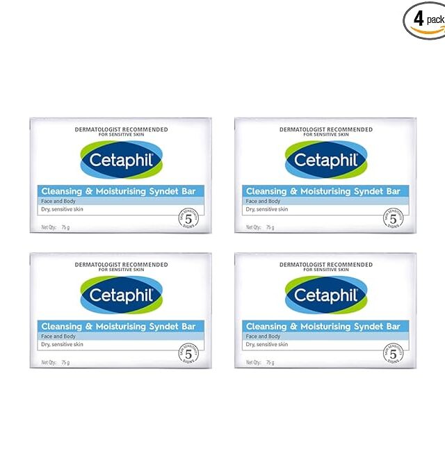Cetaphil Cleansing and Moisturising Syndet Bar, Shea Butter, 300 g, Pack of 4