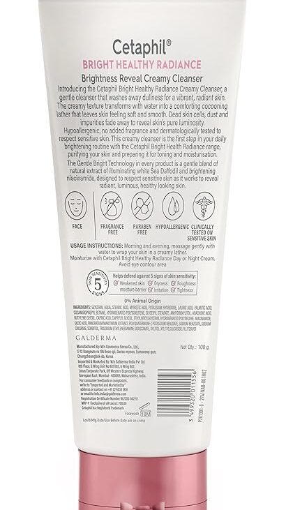 Cetaphil Bright Healthy Reveal Creamy Cleanser, Pack of 100gm and Radiance Refresh Toner, White, 150 ml Combo - Image 3
