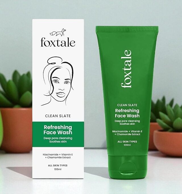 Foxtale Refreshing Face Wash in a 100ml orange and white tube, designed to gently cleanse and revitalize the skin, leaving it fresh and balanced.