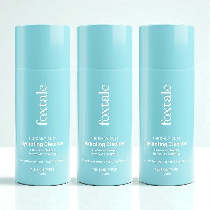 Foxtale Hydrating Cleanser in a peach-toned tube with a white flip cap, designed for gentle and moisturizing facial cleansing.